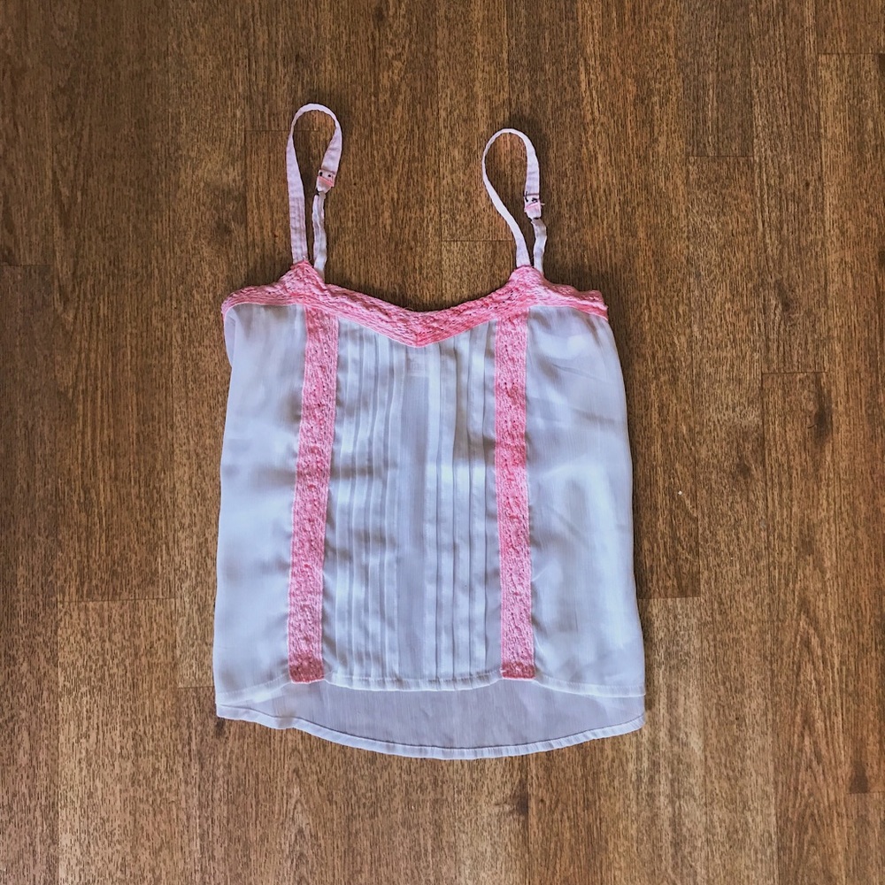 Hollister white tank top with pink crochet details